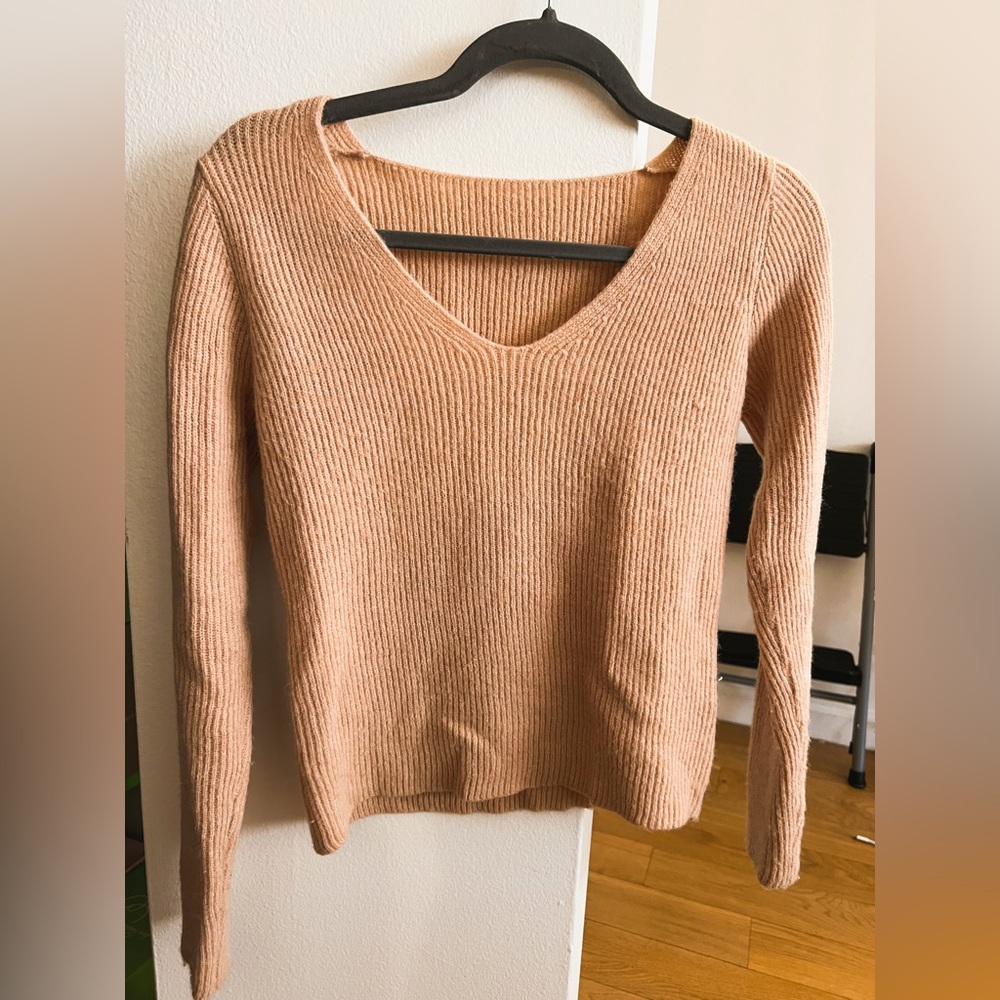 Solid rib knit v-neck sweater